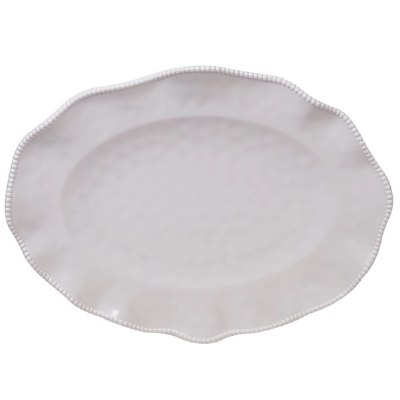 18" Oval Cream Perlette Scalloped Edge Melamine Platter