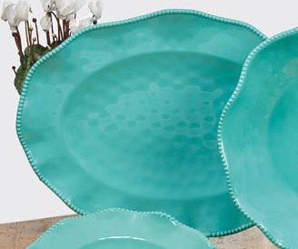 18" Oval Teal Perlette Scalloped Edge Melamine Platter