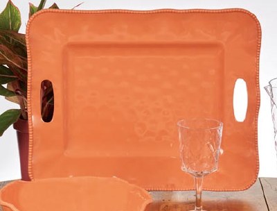 15" x 19" Coral Perlette Scalloped Edge Melamine Tray With Handles