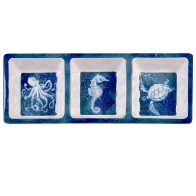 6" x 15" Oceanic Triple Compartment Melamine Serving Tray