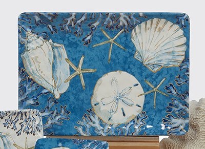 10" x 14" Blue Playa Shells Ceramic Platter
