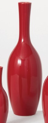 16" Red Ceramic Fluted Vase With Skinny Neck