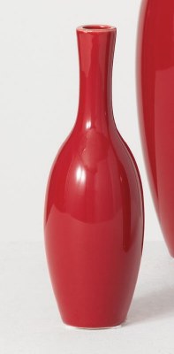 9" Red Ceramic Fluted Vase With Skinny Neck