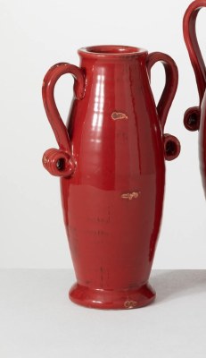 13" Red Ceramic Two Handled Vase