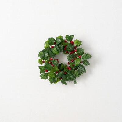 4.5" Opening Faux Red Berry Leaf Candle Ring