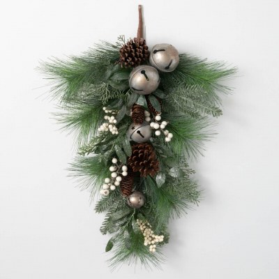 28" Faux White Berry and Silver Bells Pinecone Pine Drop
