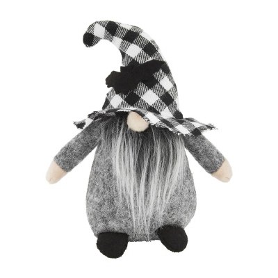 6" Black and White Plaid Bat Hat Halloween Gnome by Mud Pie Decoration
