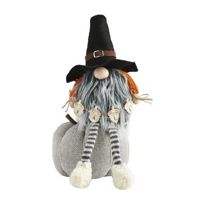 12" Orange and Gray Gnome on Gray Knit Pumpkin With Fall Acorn Sign by Mud Pie