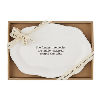 13" Oval White Ceramic Scallop Edge Fondest Memories Platter by Mud Pie