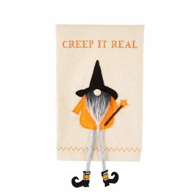 21" x 14" Creep It Real Halloween Kitchen Towel With Dangle Leg Gnome Applique by Mud Pie Decoration