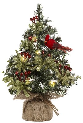 12" LED Cardinal Christmas Tree in Burlap Sack