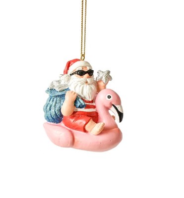 3" Santa Riding a Flamingo Floaty Polyresin Ornament