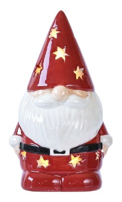4" Red Ceramic Gnome With LED Cut Out Stars