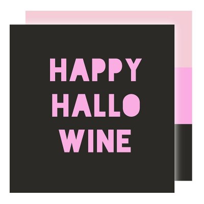 5" Square Black And Pink Happy Hallowine Beverage Napkins Halloween Decoration