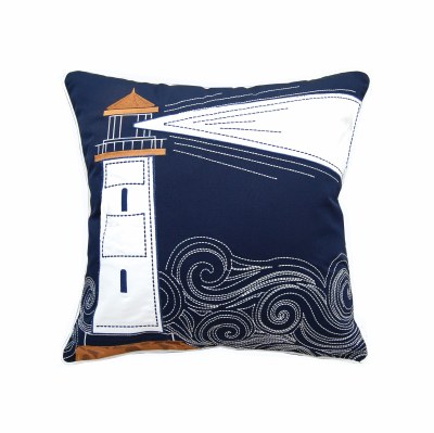 20" Square Embroidered Cape Series Lighthouse Indoor Outdoor Pillow