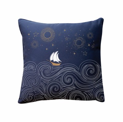 18" Square Embroidered Stormy Seas Indoor Outdoor Pillow
