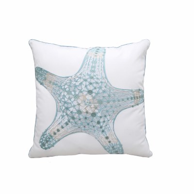 20" Square Sea Glass Starfish Embroidered Indoor Outdoor Pillow