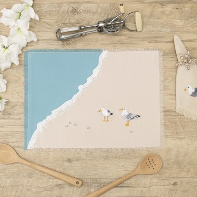 20" x 14" Embroidered Seagulls and Beach Waves Placemat