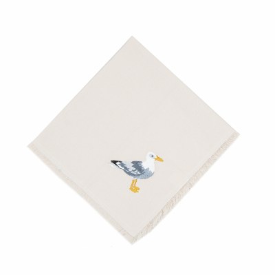 16" Square Embroidered Seagull and Beach Waves Napkin