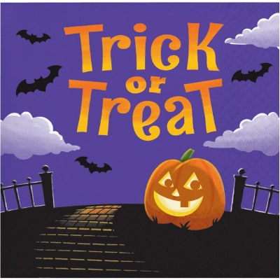 5" Square Trick or Treat Jack O Lantern Beverage Napkins Halloween Decoration