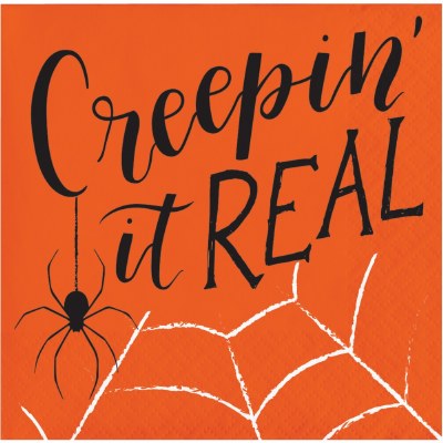 5" Square Orange Creepin It Real Beverage Napkins Halloween Decoration