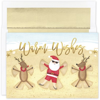 8" x 6" Box of 16 Santa and Reindeer Snow Angels Cards