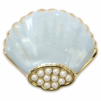 Set of 2 Haven Light Blue Enamel Seashell With Gold Trim and Pearls Snap