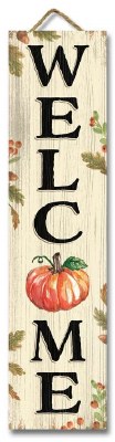 24" x 6" Fall Pumpkin Welcome Wood Wall Plaque Fall and Thanksgiving Decoration
