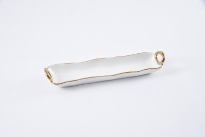 14" White and Gold Handle Cracker Tray by Pampa Bay