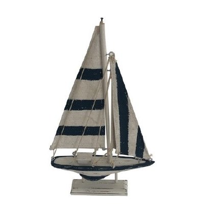 12" Navy and White Striped Wood Sailboat With Stand