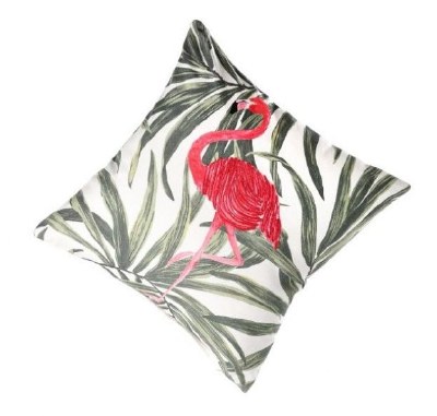 16" Square Pink Flamingo Embroidered Fronds Pillow