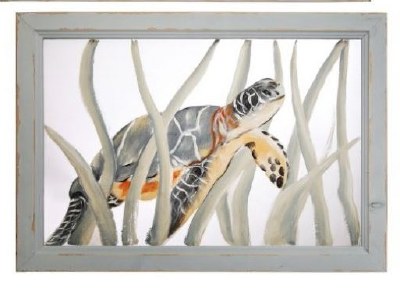 14" x 20" Baby Sea Turtle Bottom Paint Screen in Gray Wood Frame