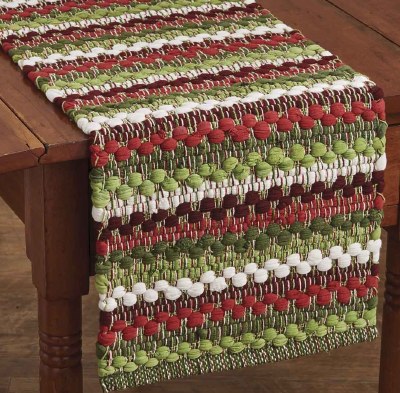 54" Red, White, and Green Wintergreen Chindi Table Runner