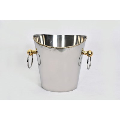 Stainless Steel Wine Cooler Bucket With Brass Beaded Rim and Handles