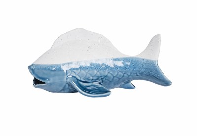10" Blue and Bisque Ceramic Small Fish