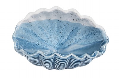 4" Blue and Bisque Ceramic Small Shell Bowl