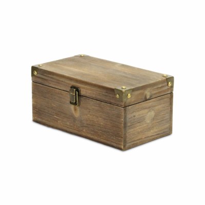 5" x 10" Brown Wood Storage Box With Metal Latch and Corners