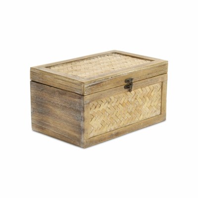 8" x 12" Brown Woven Wood Storage Box With Metal Latch