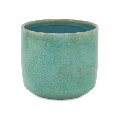 7" Round Green Crackle Ceramic Pot