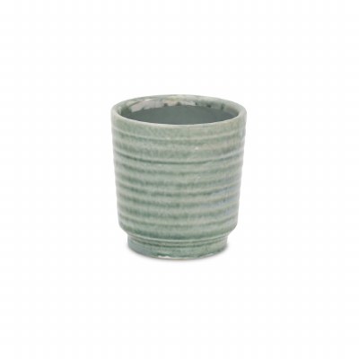 4" Round Celadon Green Ribbed Ceramic Planter