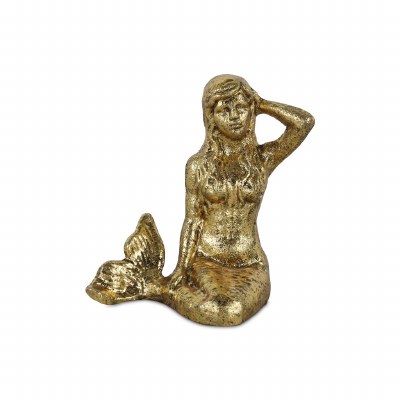 6" Antique Gold Cast Iron Ceili Mermaid Statue