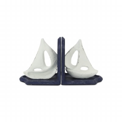 5" White and Navy Cast Iron Sailboat Bookends