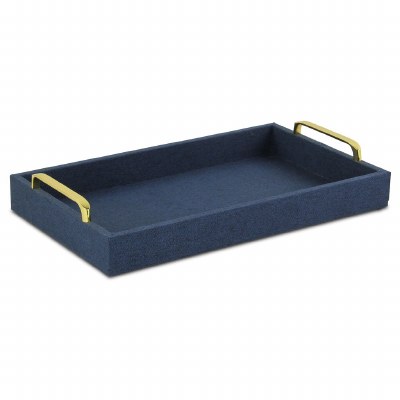 Navy Rectangle Tray With Gold Handles