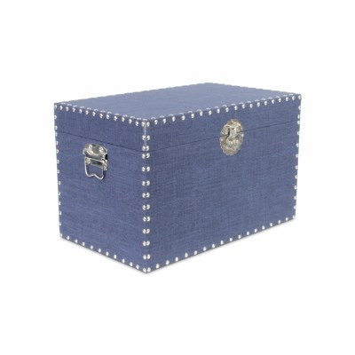 12" x 20" Navy Linen Trunk With Silver Studded Trim