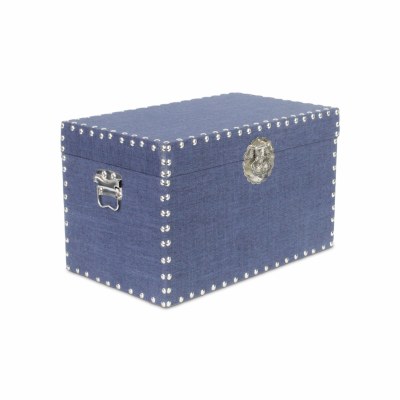 10" x 16" Navy Linen Trunk With Silver Studded Trim