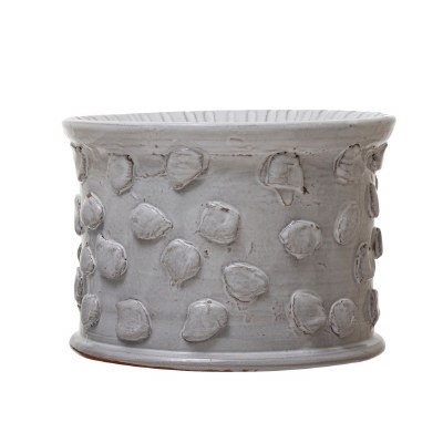 7" Round White Pebble Textured Ceramic Pillar Candleholder