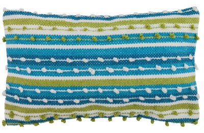 12" x 20" Blue, Green and White Handwoven Dots Outdoor Pillow
