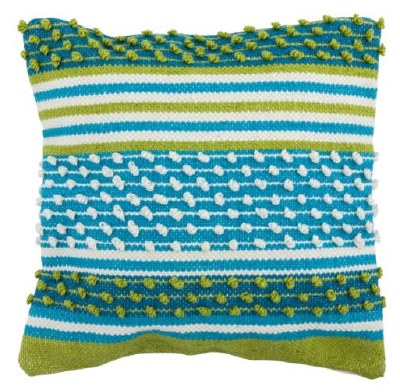 17" Square Blue, Green and White Handwoven Dots Outdoor Pillow