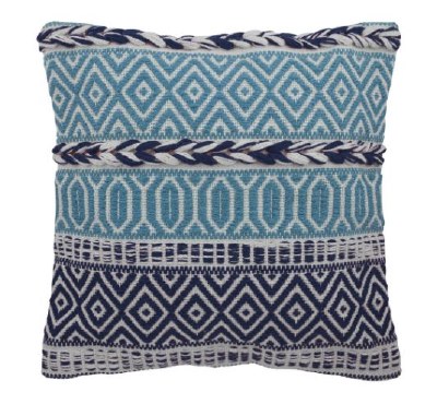 17" Square Aqua and Navy Woven Pattern Outdoor Pillow