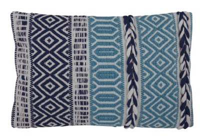 12" x 20" Aqua and Navy Woven Pattern Outdoor Pillow